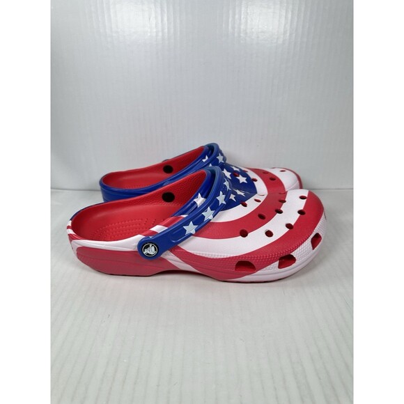 Size 10 Crocs Classic American Flag Clogs Shoes Team USA Patriotic Men’s NEW - Picture 1 of 7
